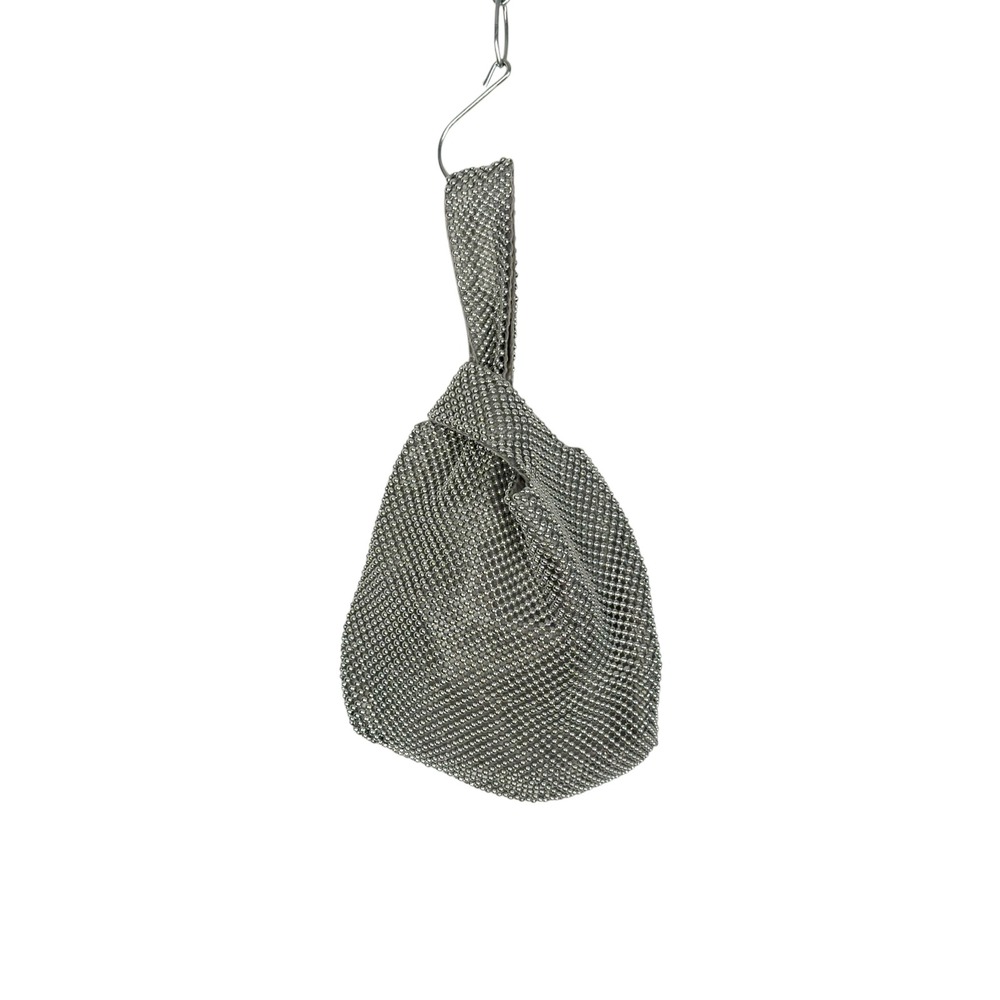 Jessica McClintock Wristlet OS Silver Beaded Mesh Knot Evening Bag Glam Chic